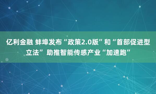 亿利金融 蚌埠发布“政策2.0版”和“首部促进型立法” 助推智能传感产业“加速跑”